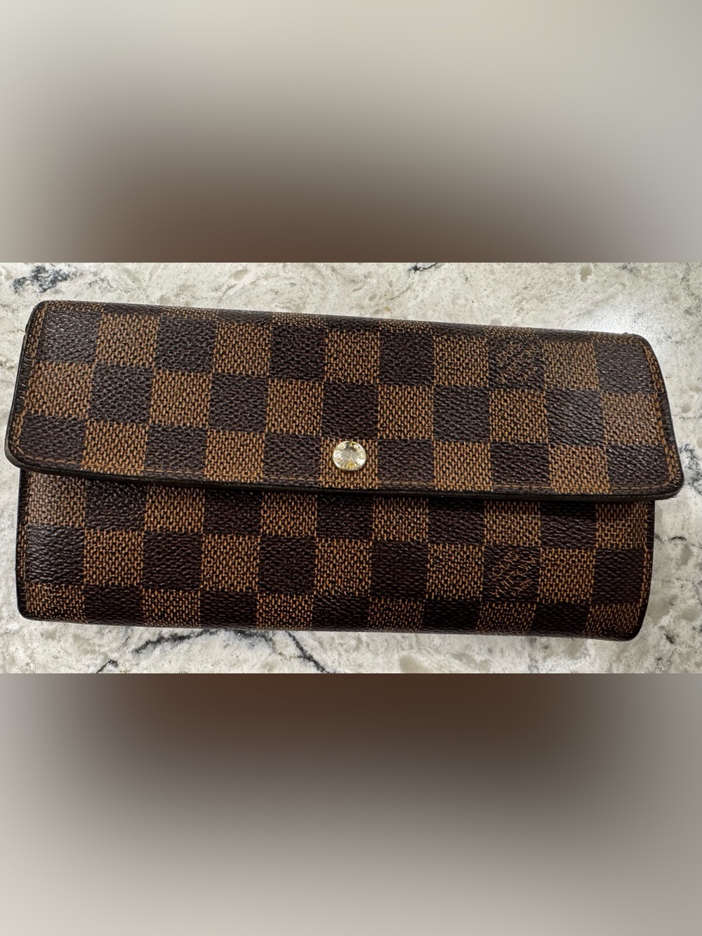 Authentic Louis Vuitton Damier Ebene Sarah Wallet CA1163 Spain 2016